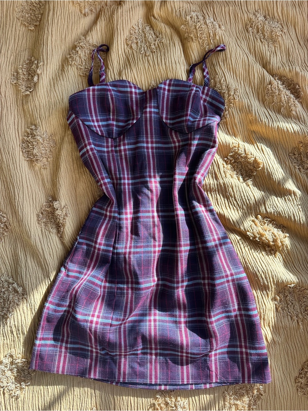 Forever 21 Burgundy and Navy Plaid Bustier Mini Dress